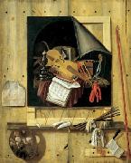 Cornelius Gijsbrechts Trompe l ail mit Atelierwand und Vanitasstillleben oil painting artist